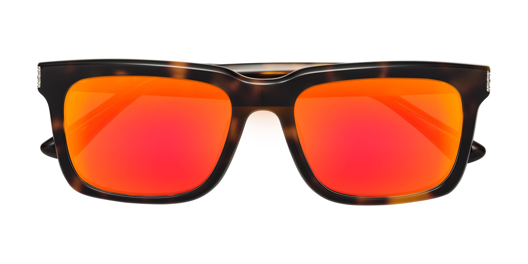 Folded Front of Evergreen in Tortoise with Red Gold Mirrored Lenses