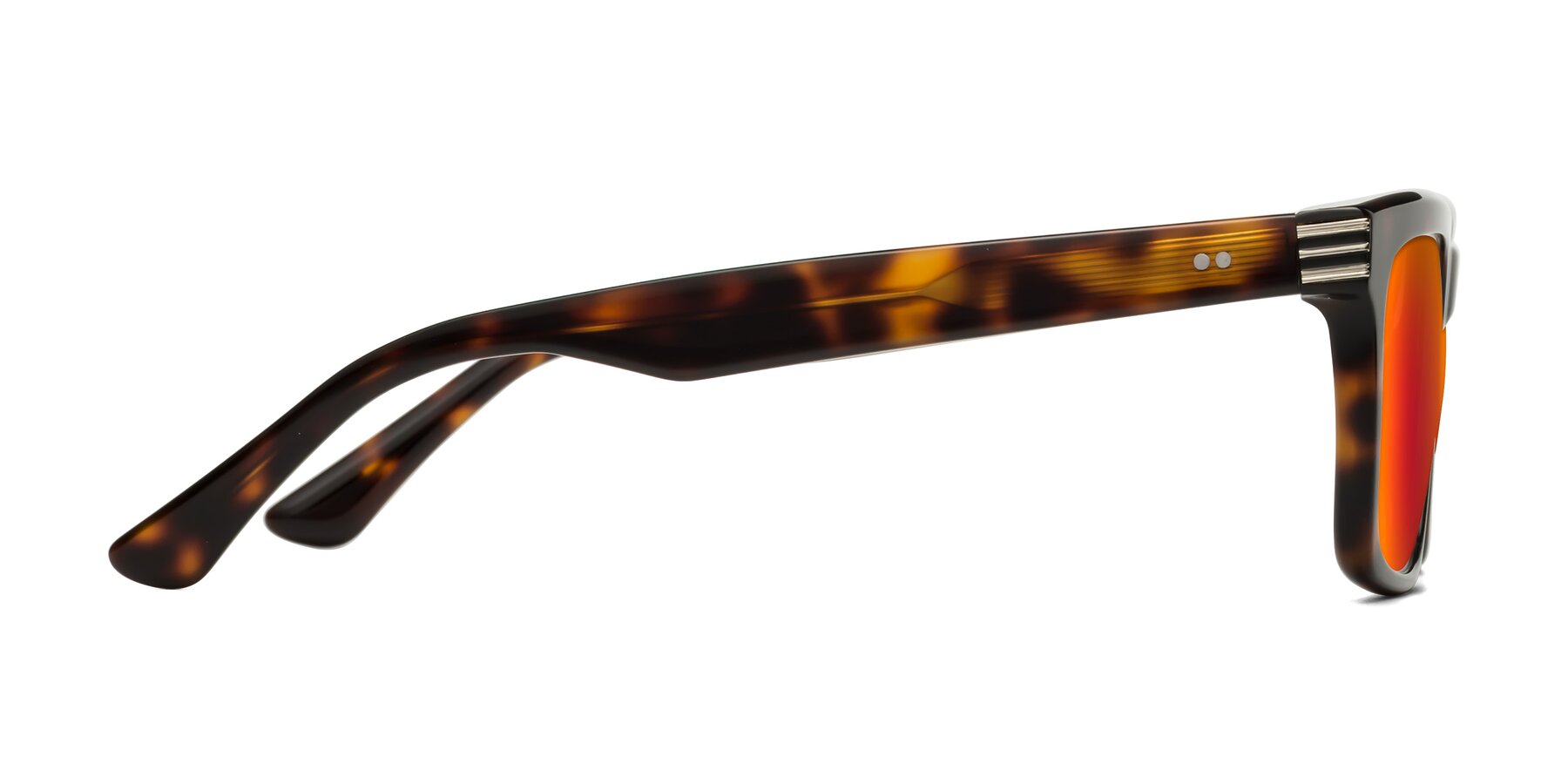 Side of Evergreen in Tortoise with Red Gold Mirrored Lenses