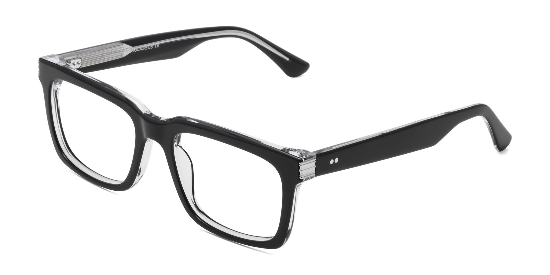 Angle of Evergreen in Black-Clear with Clear Eyeglass Lenses