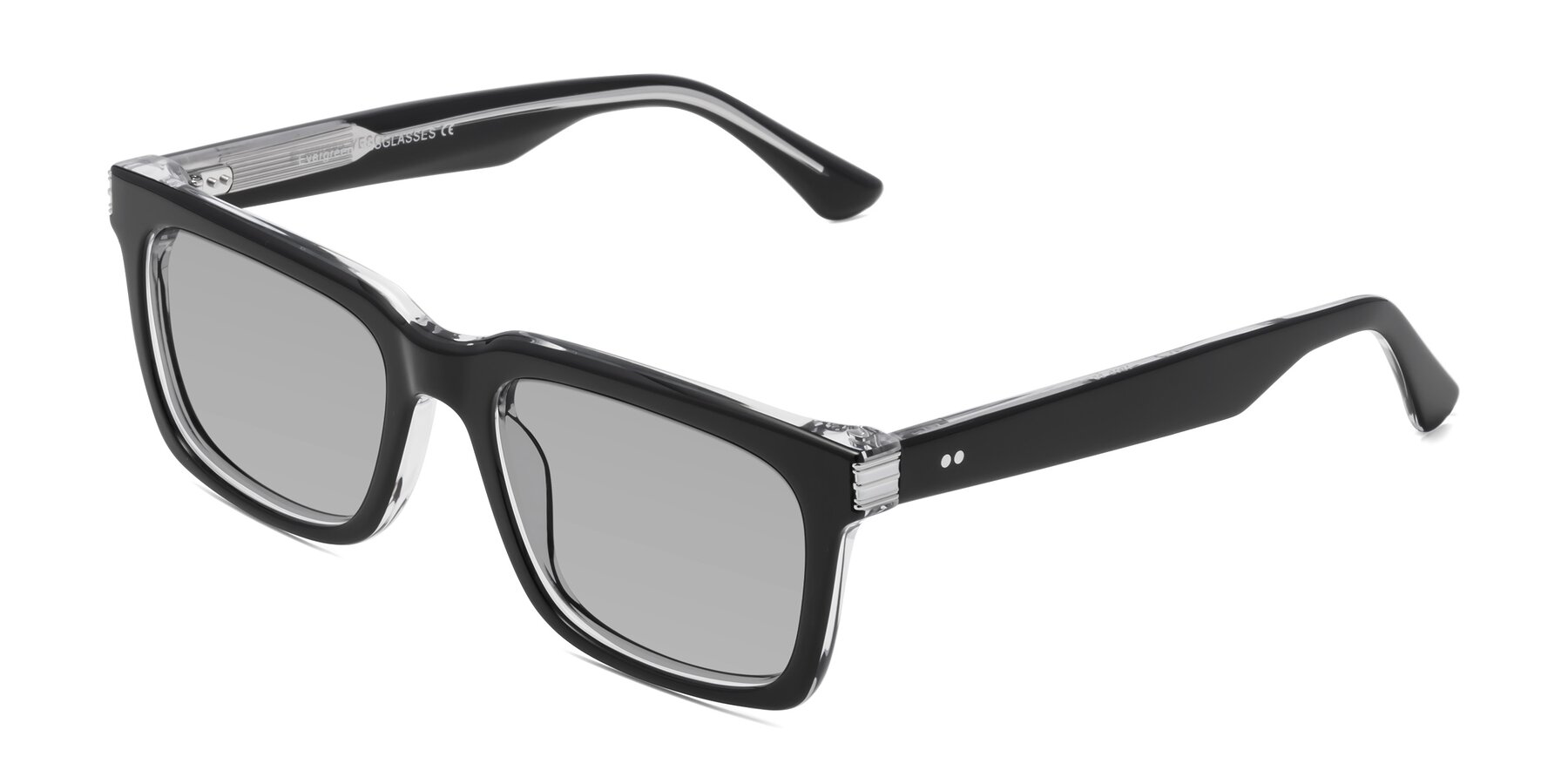 Angle of Evergreen in Black-Clear with Light Gray Tinted Lenses
