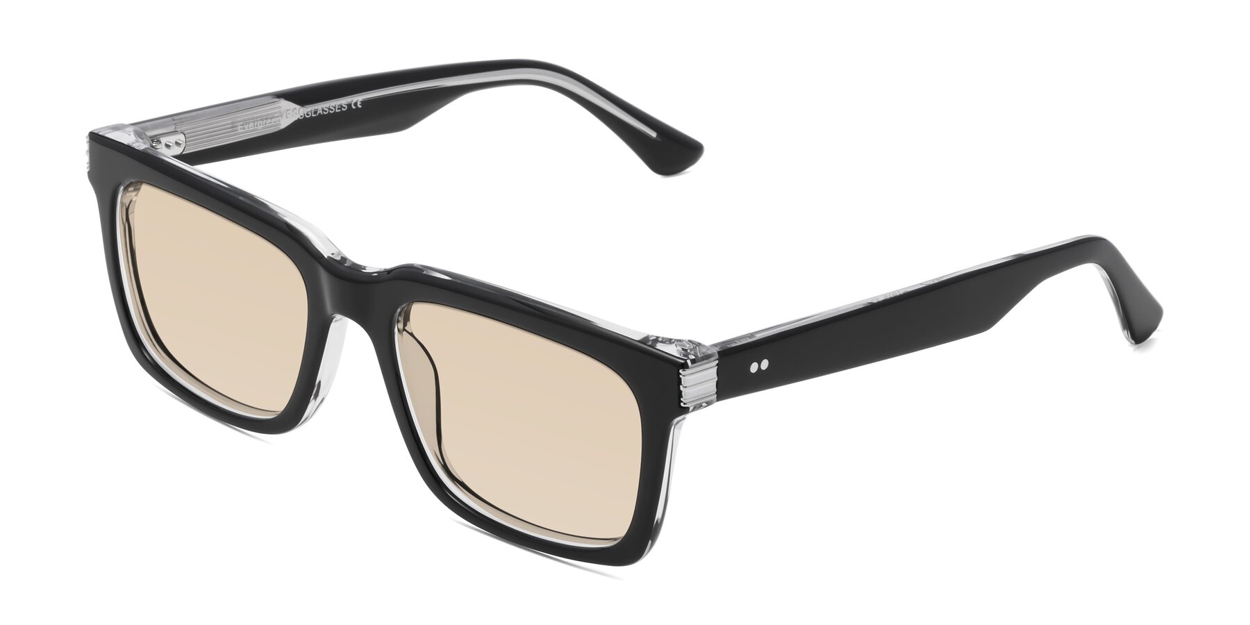 Angle of Evergreen in Black-Clear with Light Brown Tinted Lenses