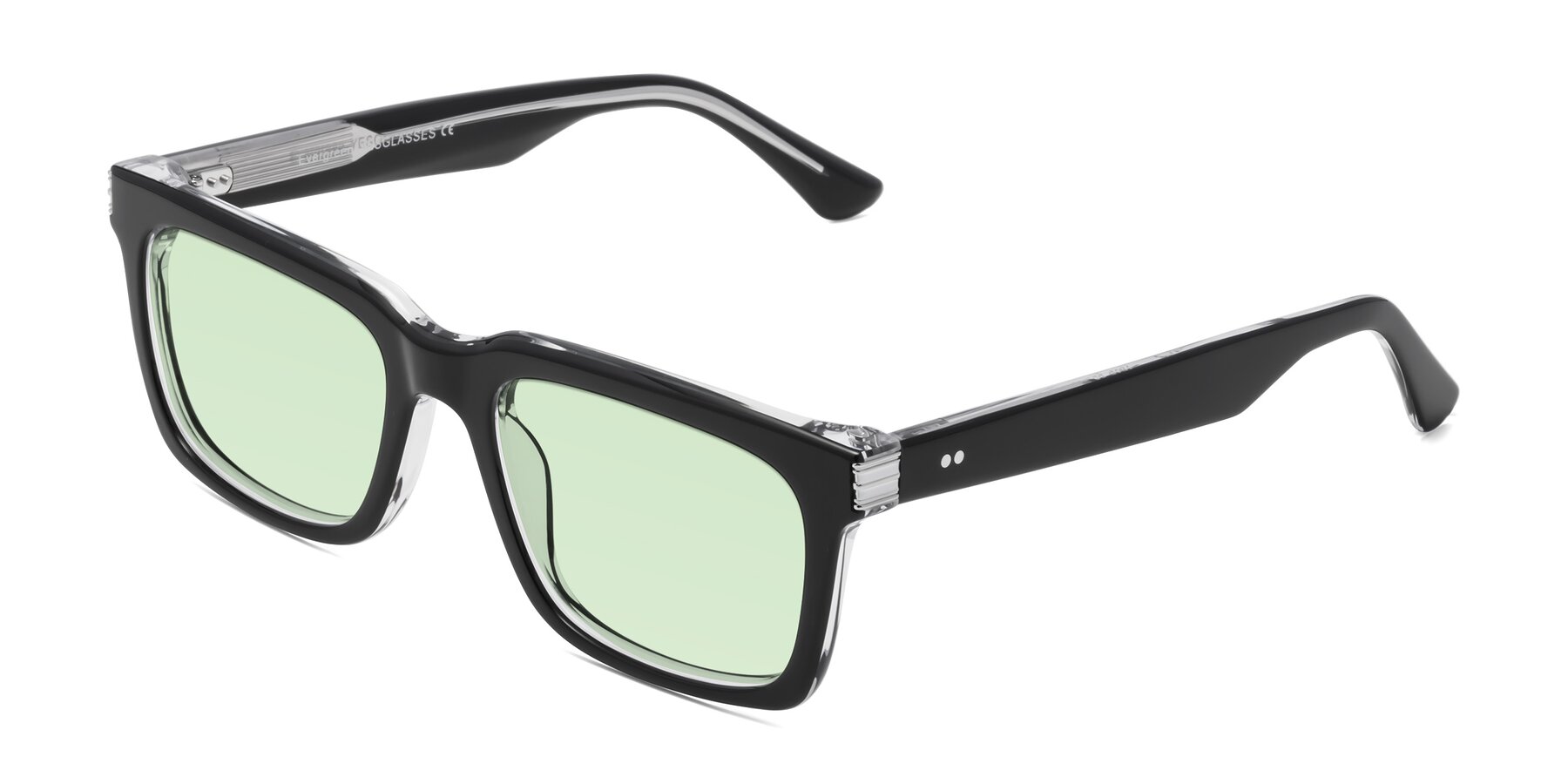 Angle of Evergreen in Black-Clear with Light Green Tinted Lenses