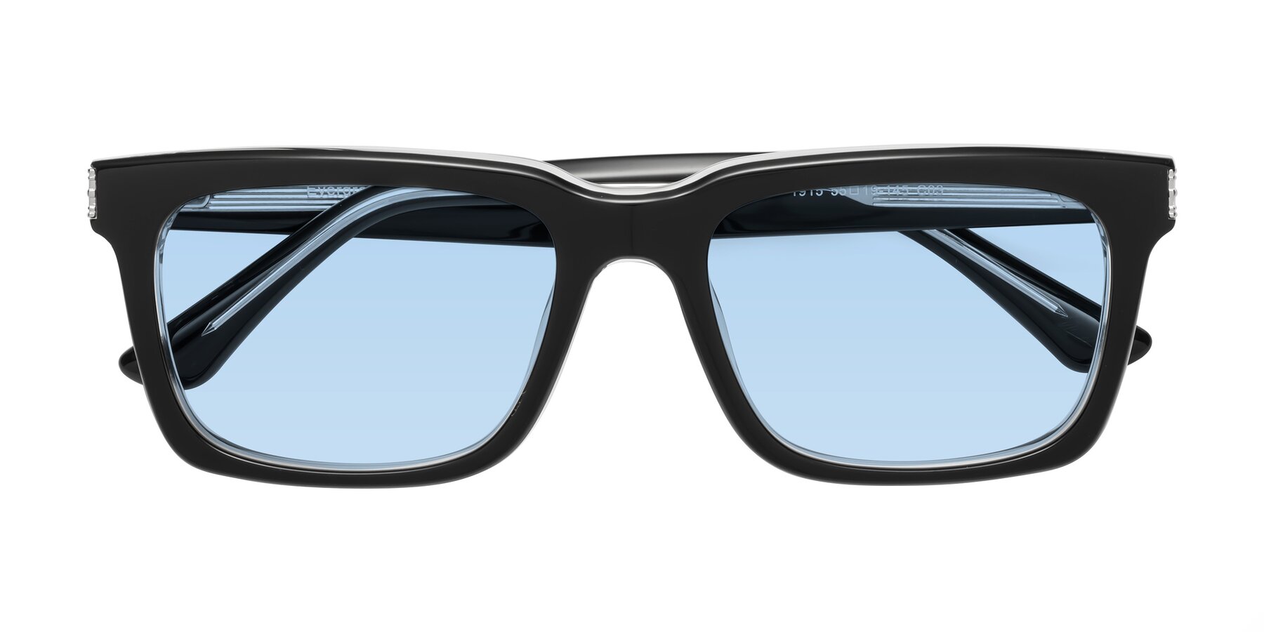 Folded Front of Evergreen in Black-Clear with Light Blue Tinted Lenses