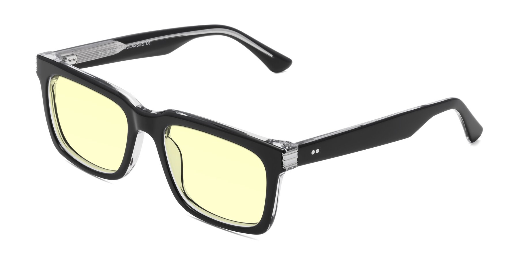 Angle of Evergreen in Black-Clear with Light Yellow Tinted Lenses