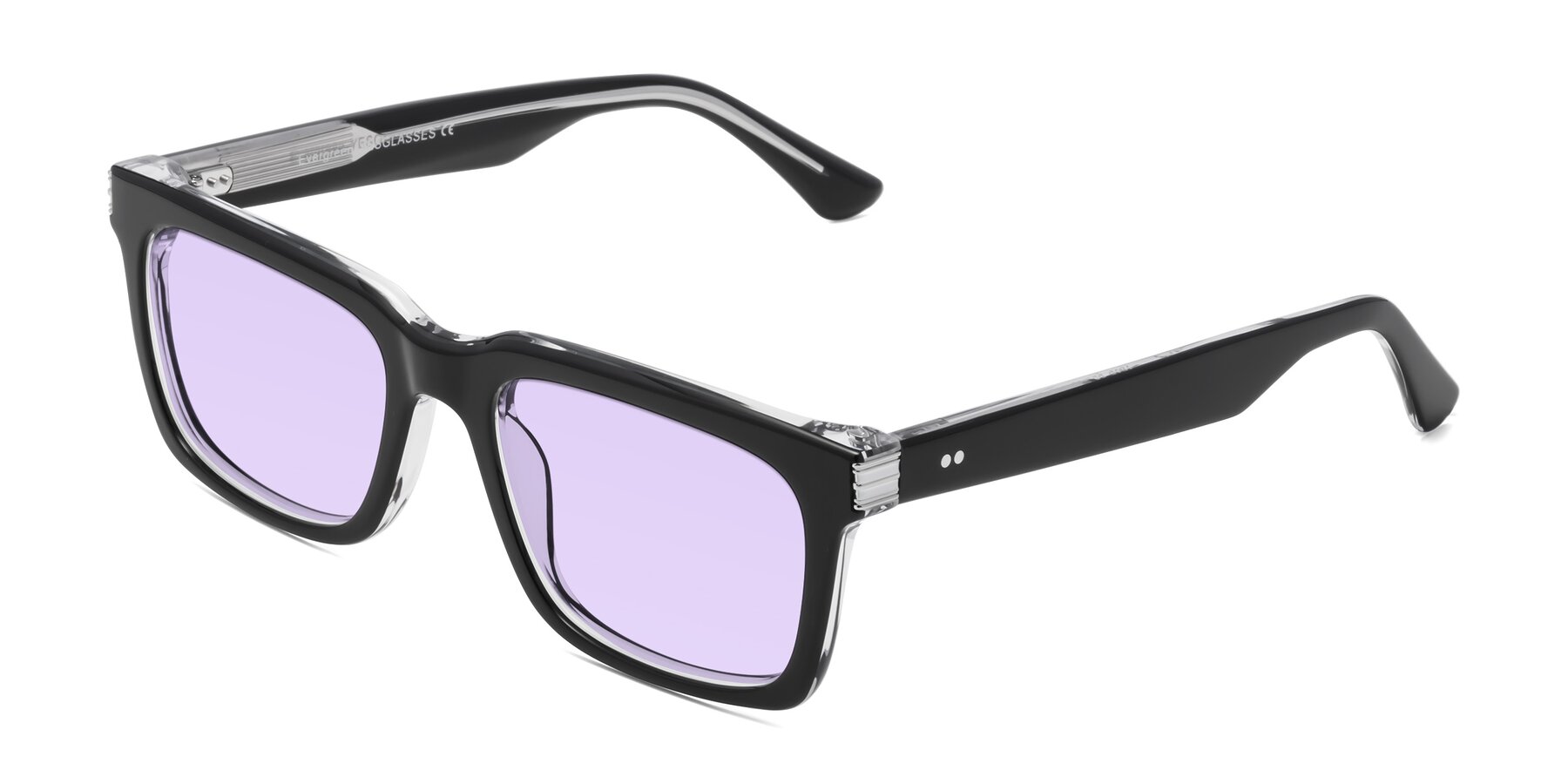 Angle of Evergreen in Black-Clear with Light Purple Tinted Lenses