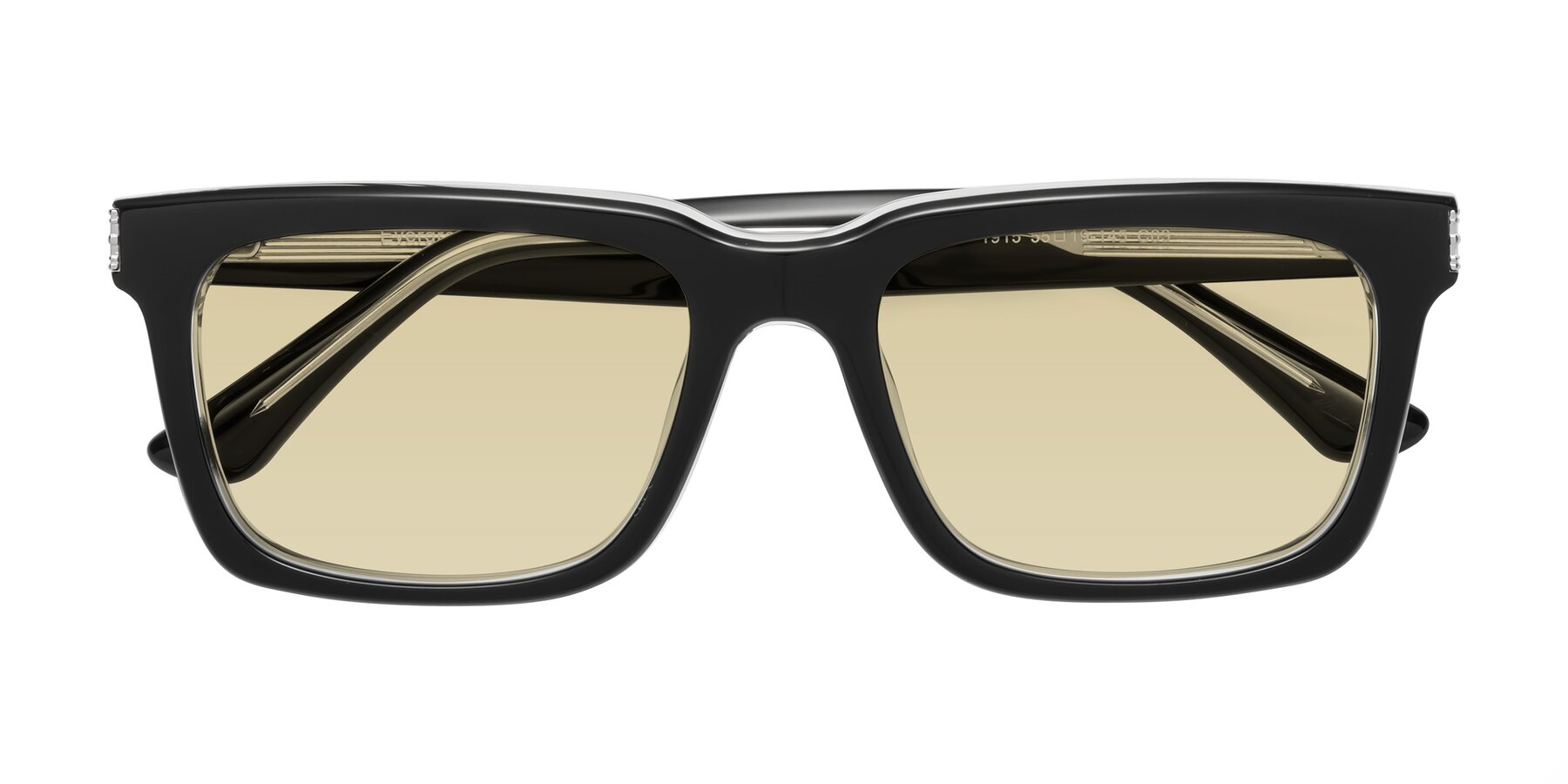 Folded Front of Evergreen in Black-Clear with Light Champagne Tinted Lenses