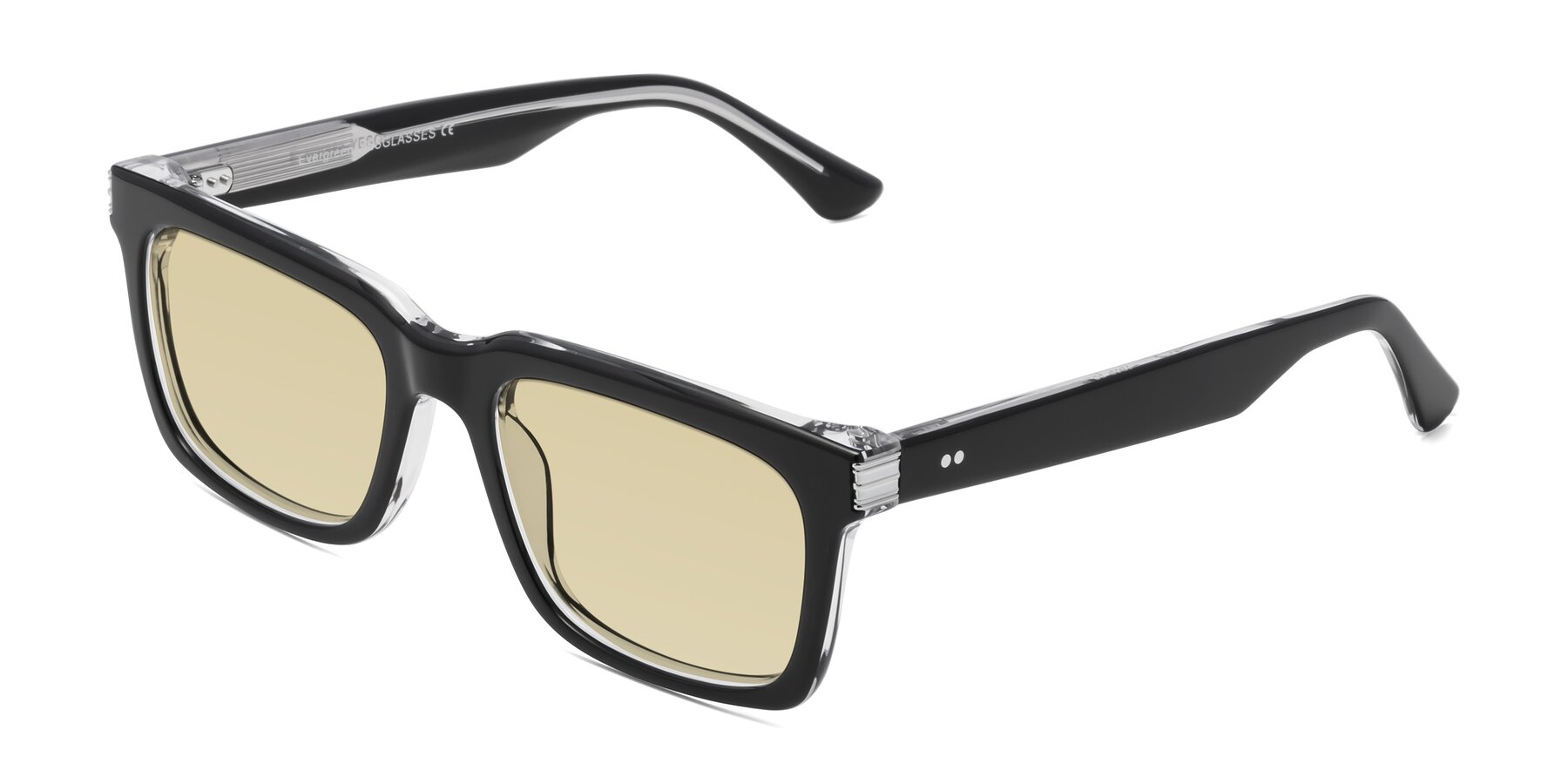 Angle of Evergreen in Black-Clear with Light Champagne Tinted Lenses