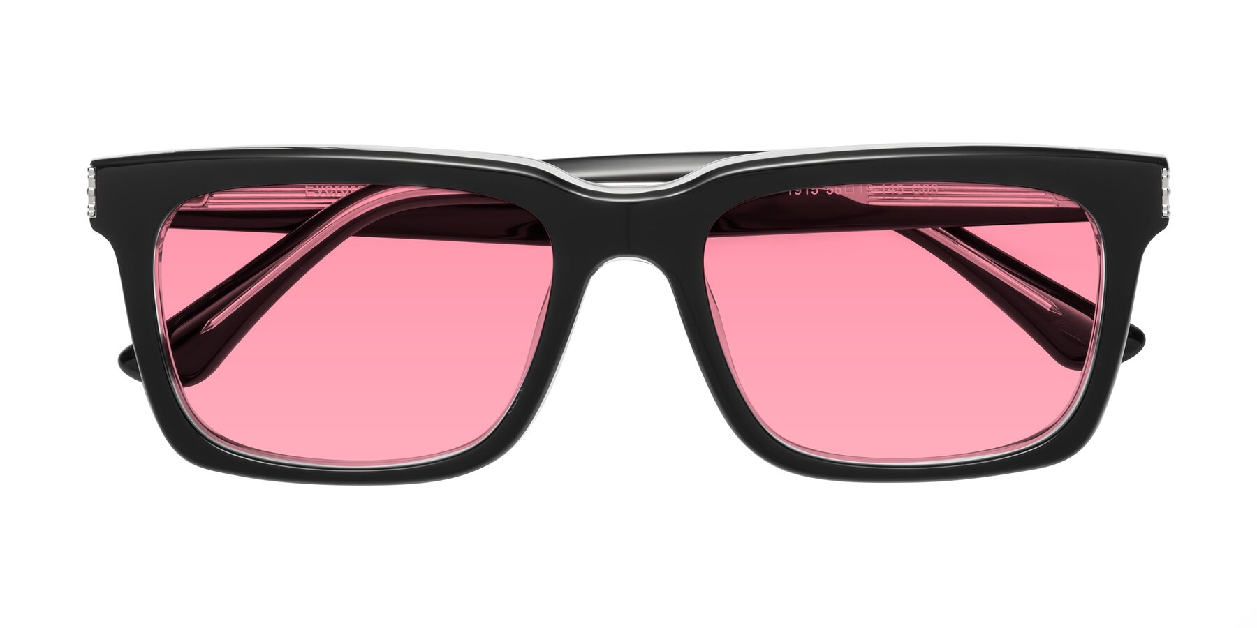 Folded Front of Evergreen in Black-Clear with Pink Tinted Lenses