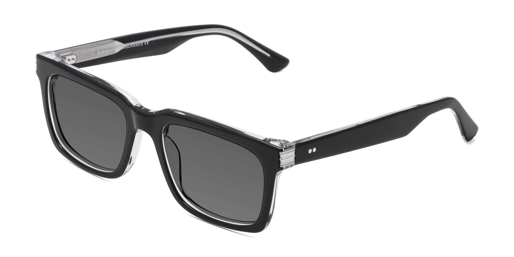 Angle of Evergreen in Black-Clear with Medium Gray Tinted Lenses