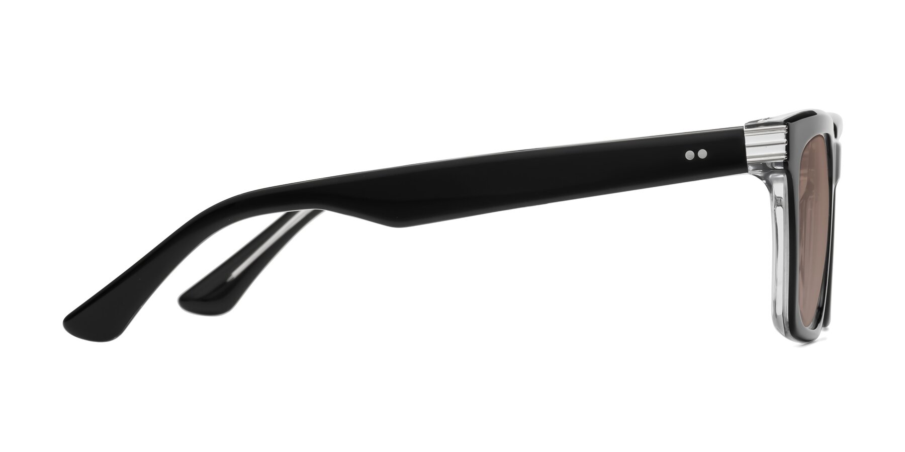 Side of Evergreen in Black-Clear with Medium Brown Tinted Lenses