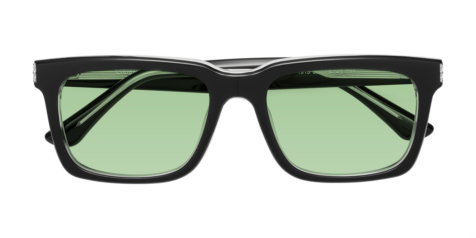 Folded Front of Evergreen in Black-Clear with Medium Green Tinted Lenses