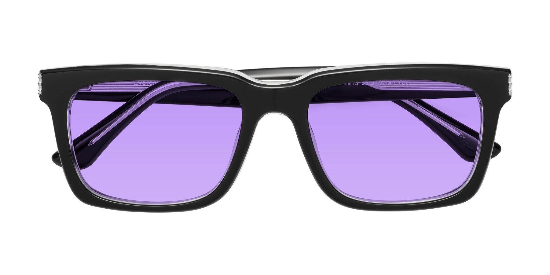 Folded Front of Evergreen in Black-Clear with Medium Purple Tinted Lenses