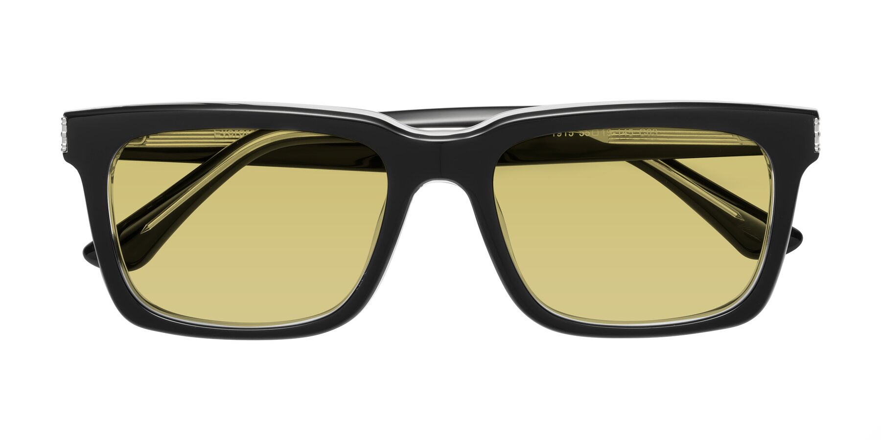 Folded Front of Evergreen in Black-Clear with Medium Champagne Tinted Lenses