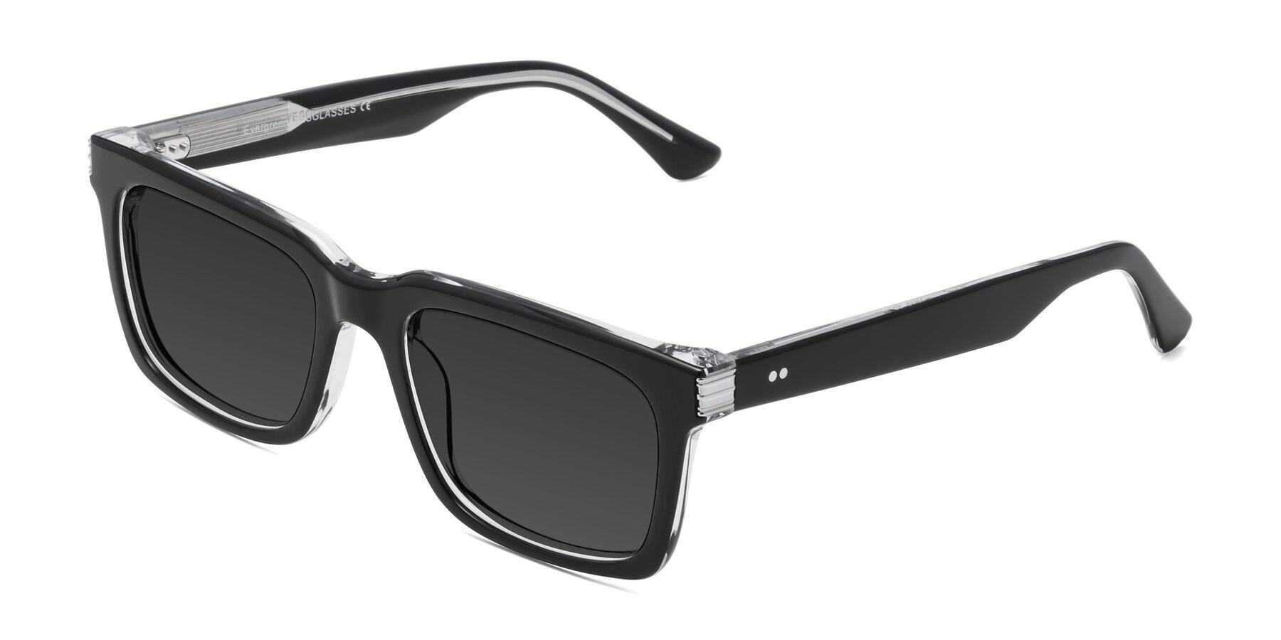 Angle of Evergreen in Black-Clear with Gray Tinted Lenses