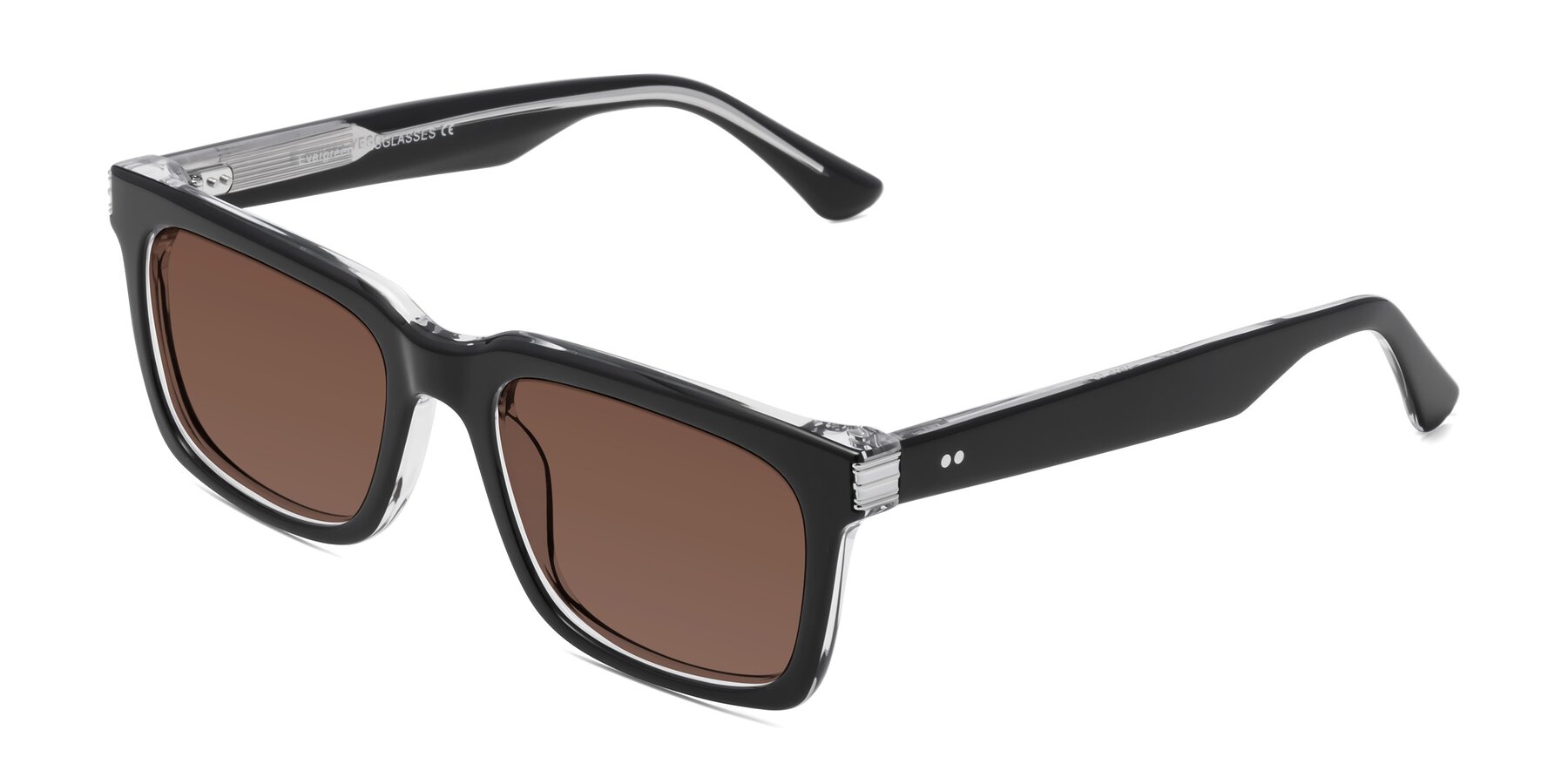 Angle of Evergreen in Black-Clear with Brown Tinted Lenses