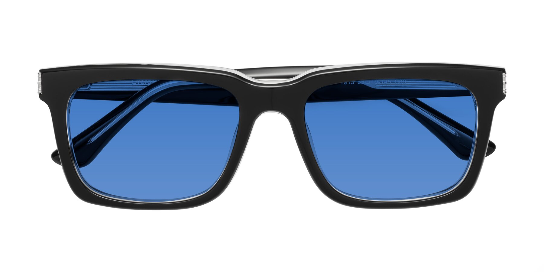 Folded Front of Evergreen in Black-Clear with Blue Tinted Lenses