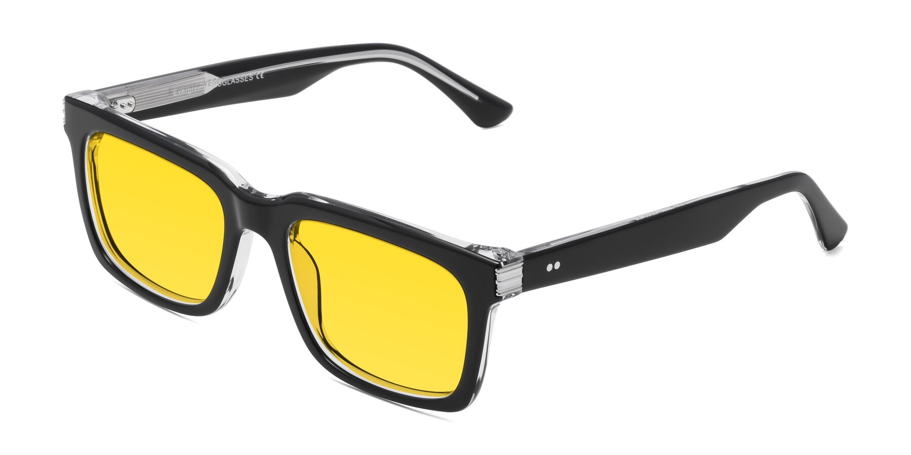 Angle of Evergreen in Black-Clear with Yellow Tinted Lenses