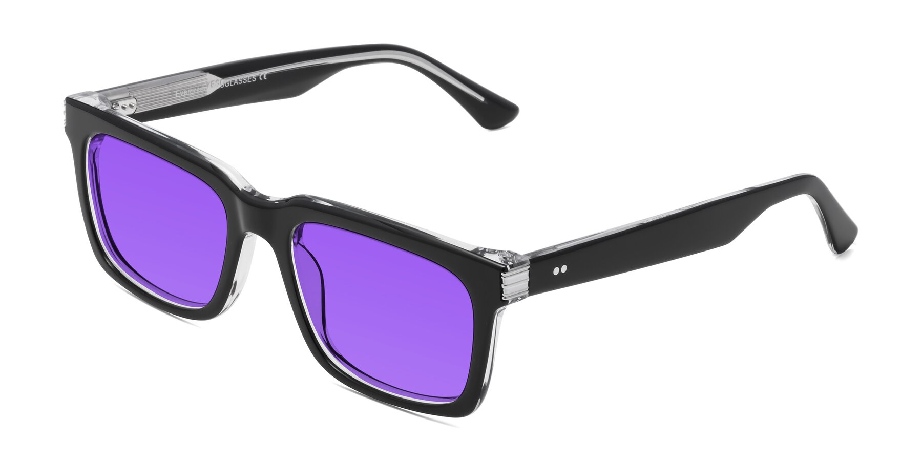 Angle of Evergreen in Black-Clear with Purple Tinted Lenses