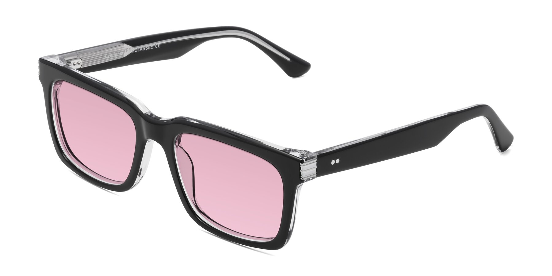 Angle of Evergreen in Black-Clear with Light Wine Tinted Lenses