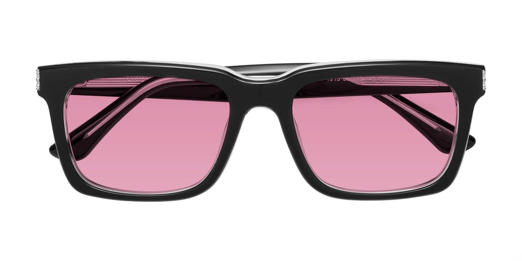 Folded Front of Evergreen in Black-Clear with Medium Wine Tinted Lenses