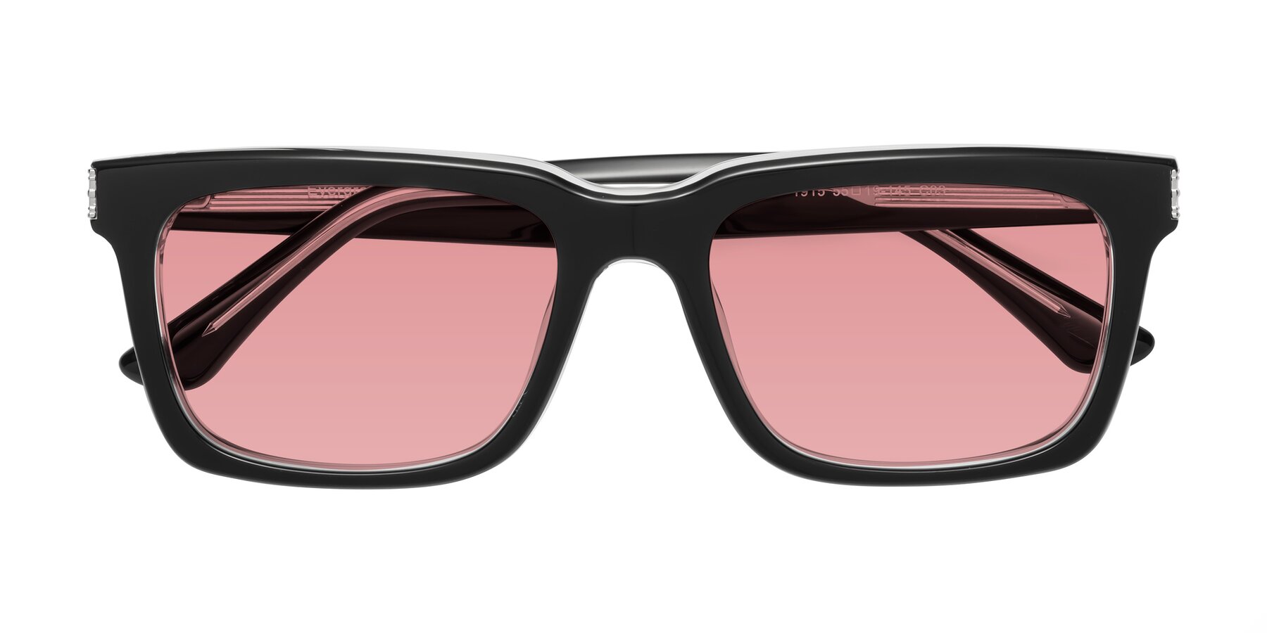 Folded Front of Evergreen in Black-Clear with Medium Garnet Tinted Lenses