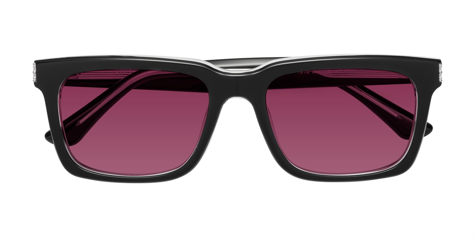 Folded Front of Evergreen in Black-Clear with Wine Tinted Lenses