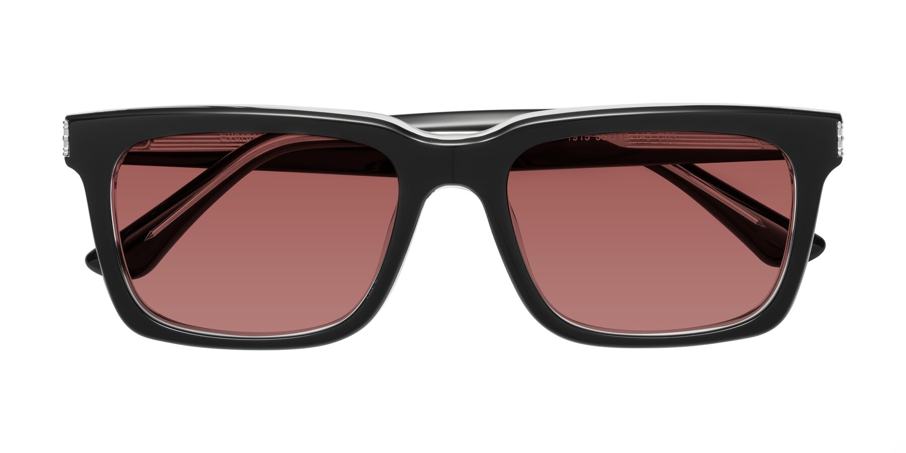 Folded Front of Evergreen in Black-Clear with Garnet Tinted Lenses