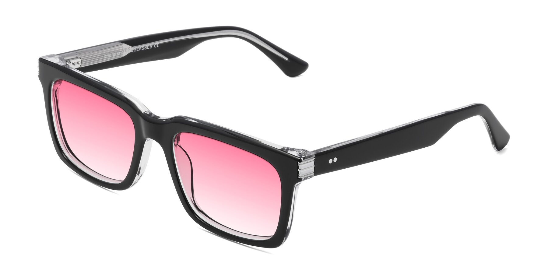Angle of Evergreen in Black-Clear with Pink Gradient Lenses