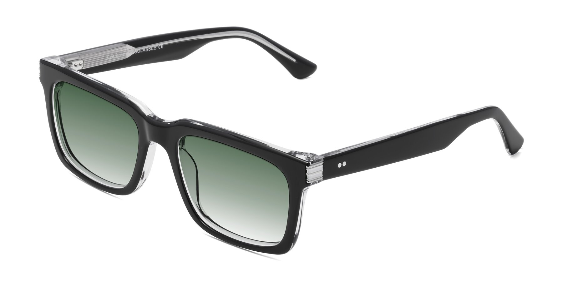 Angle of Evergreen in Black-Clear with Green Gradient Lenses