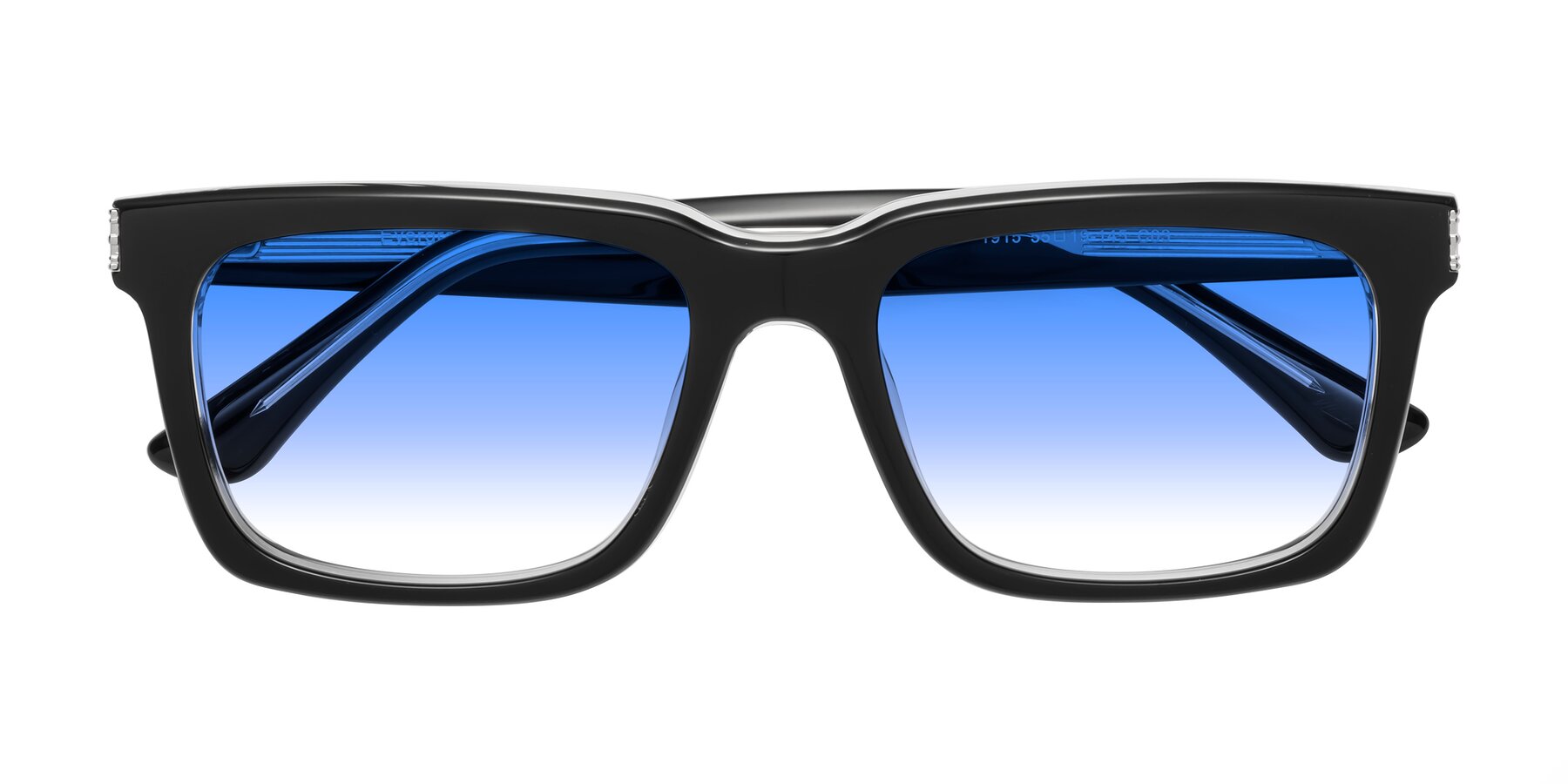 Folded Front of Evergreen in Black-Clear with Blue Gradient Lenses