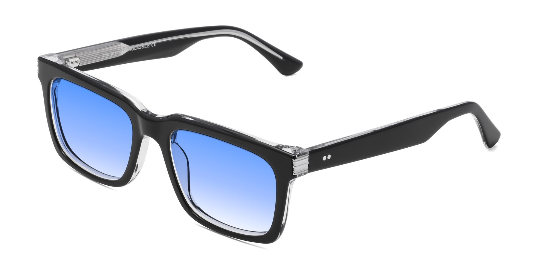 Angle of Evergreen in Black-Clear with Blue Gradient Lenses