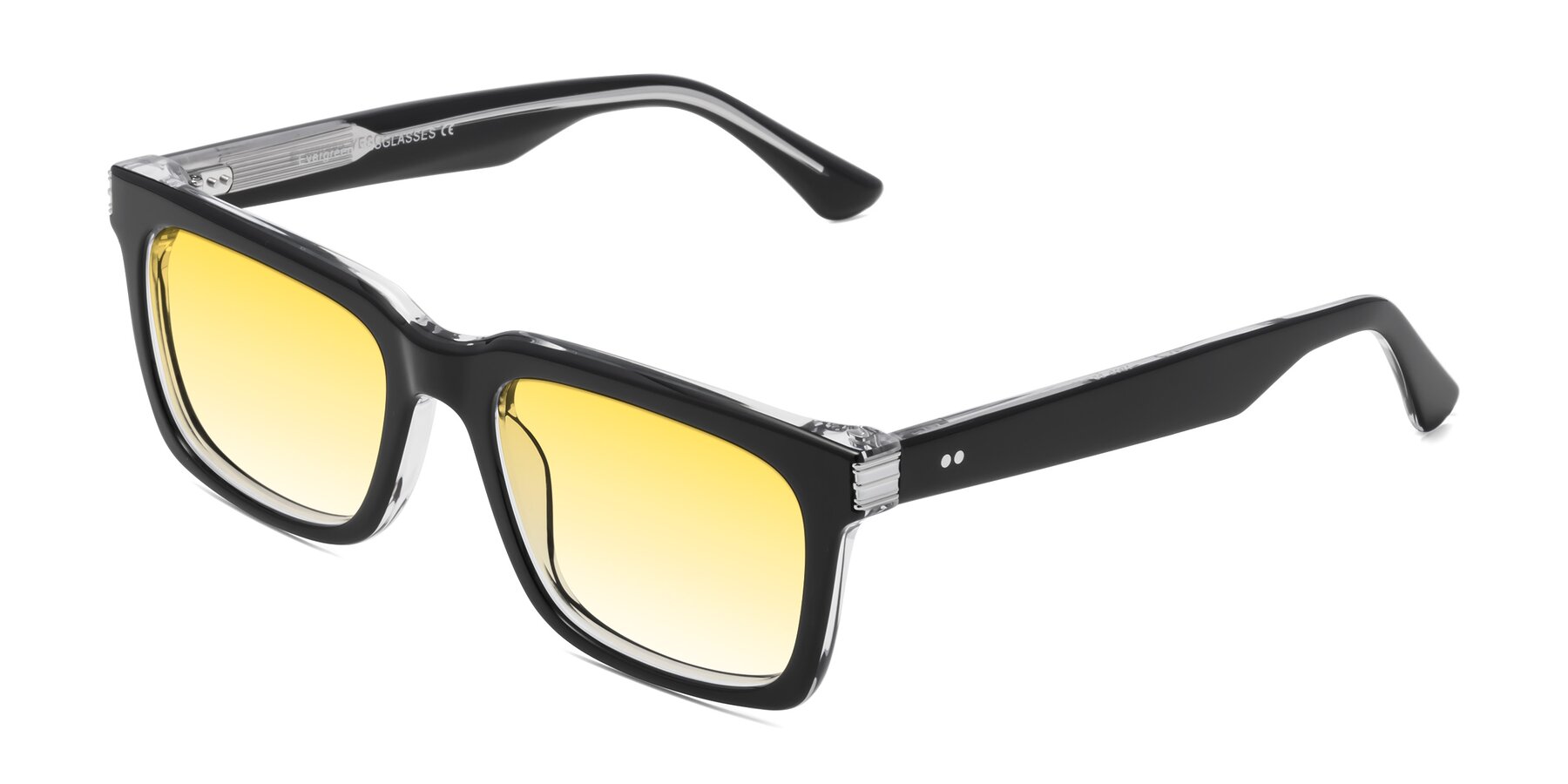 Angle of Evergreen in Black-Clear with Yellow Gradient Lenses