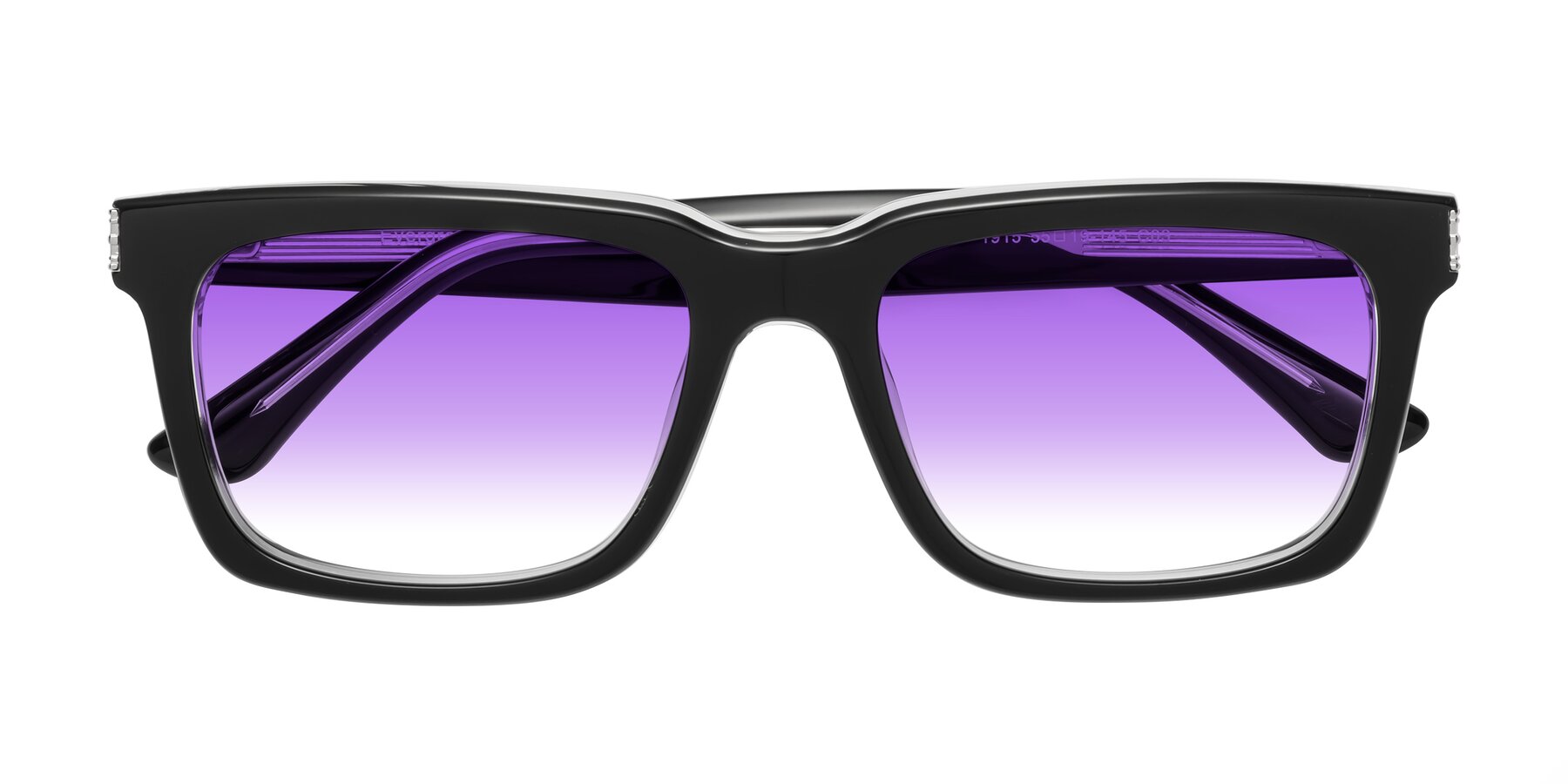 Folded Front of Evergreen in Black-Clear with Purple Gradient Lenses