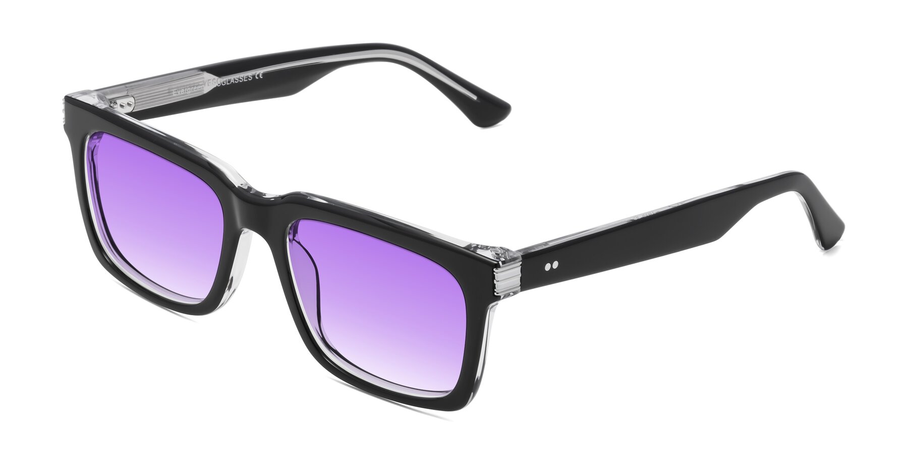 Angle of Evergreen in Black-Clear with Purple Gradient Lenses