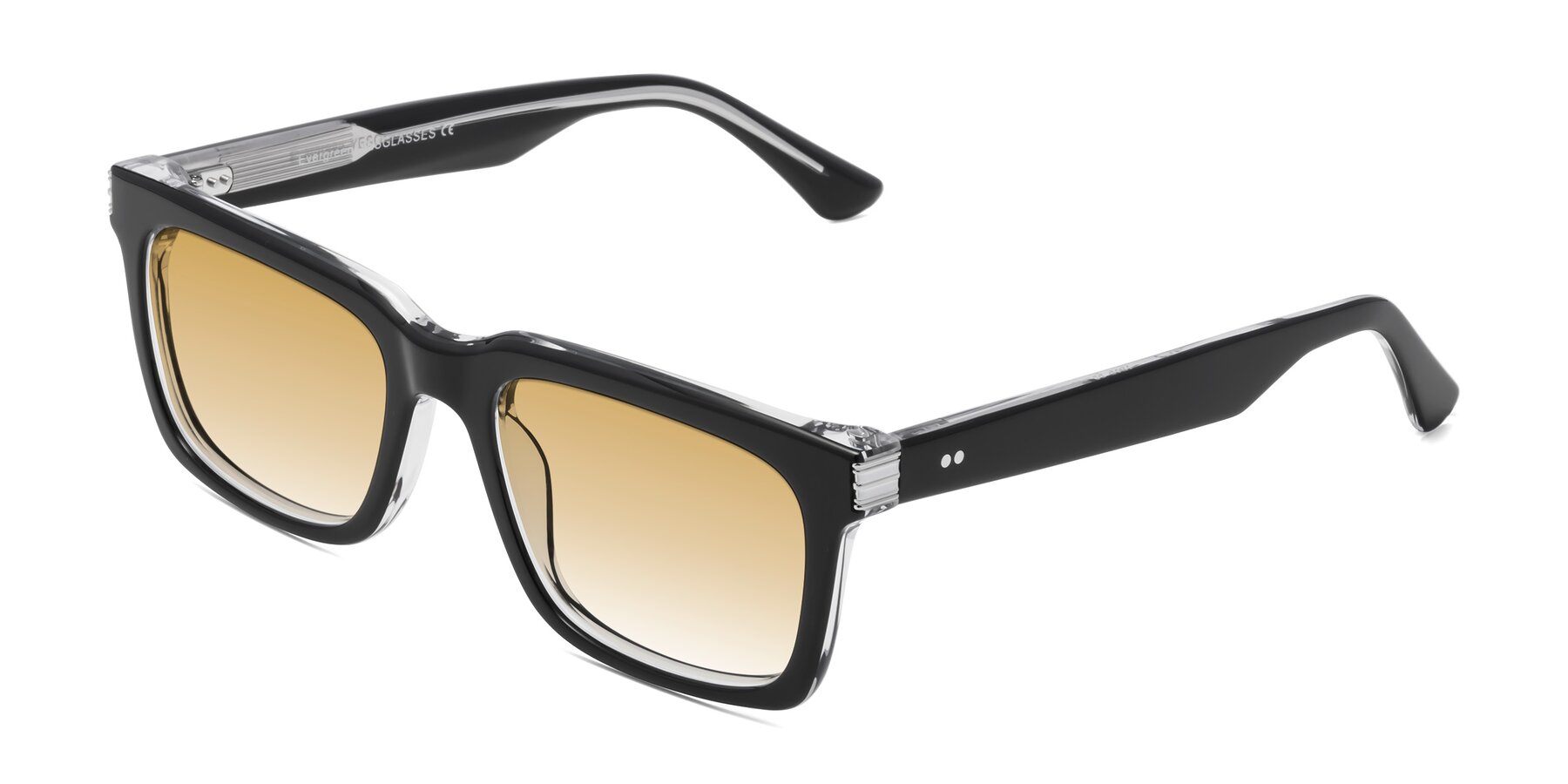 Angle of Evergreen in Black-Clear with Champagne Gradient Lenses