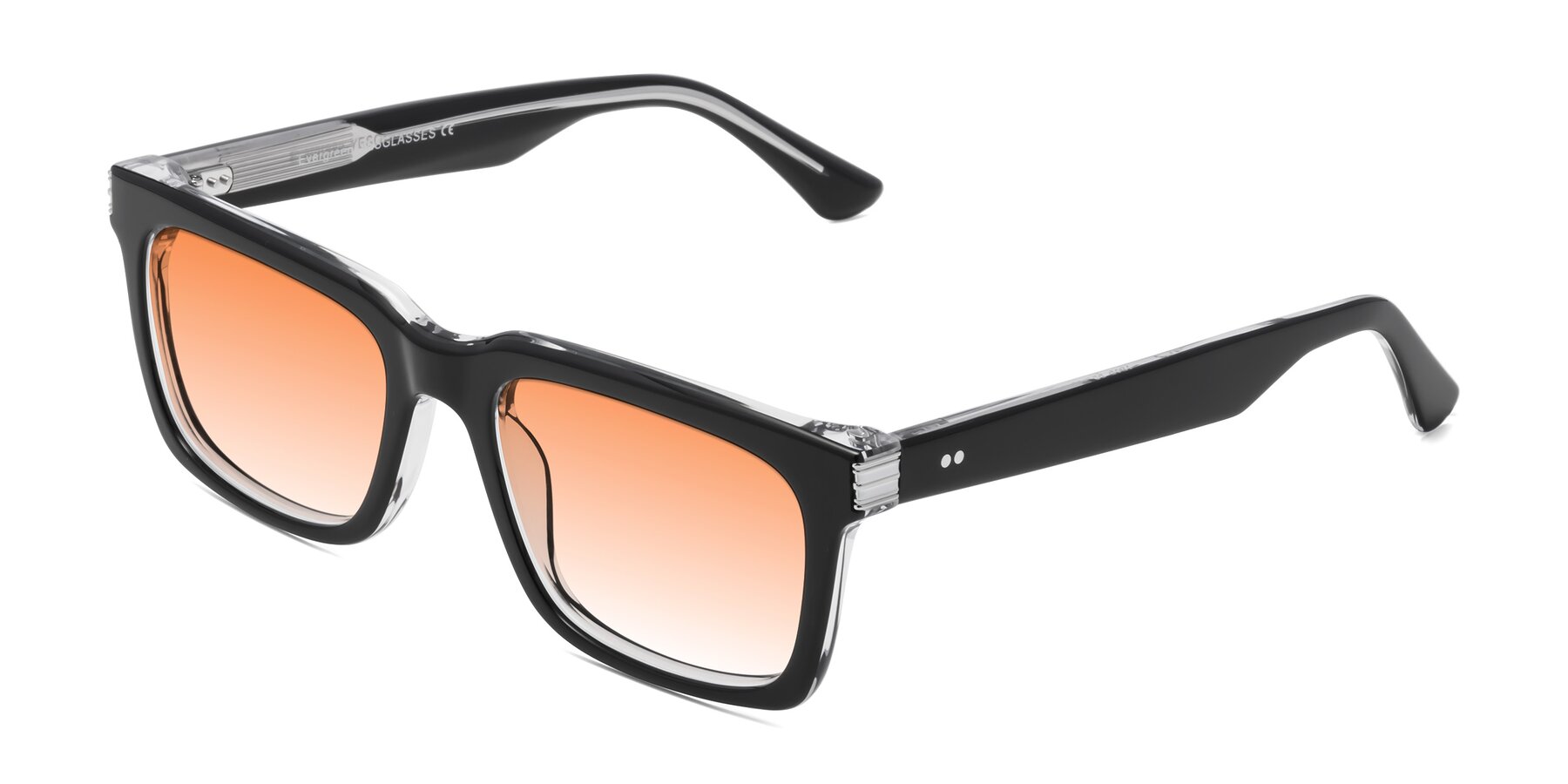 Angle of Evergreen in Black-Clear with Orange Gradient Lenses