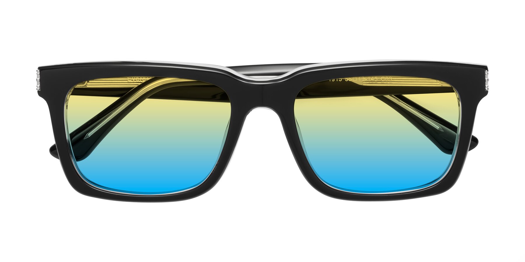 Folded Front of Evergreen in Black-Clear with Yellow / Blue Gradient Lenses