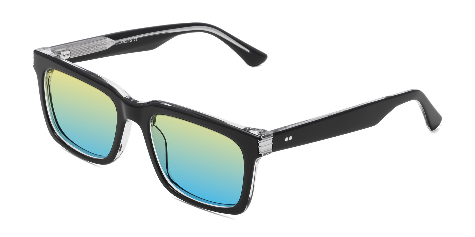 Angle of Evergreen in Black-Clear with Yellow / Blue Gradient Lenses