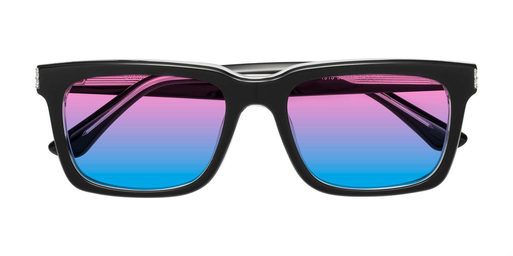 Folded Front of Evergreen in Black-Clear with Pink / Blue Gradient Lenses