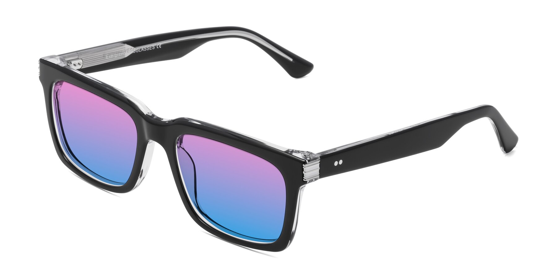 Angle of Evergreen in Black-Clear with Pink / Blue Gradient Lenses
