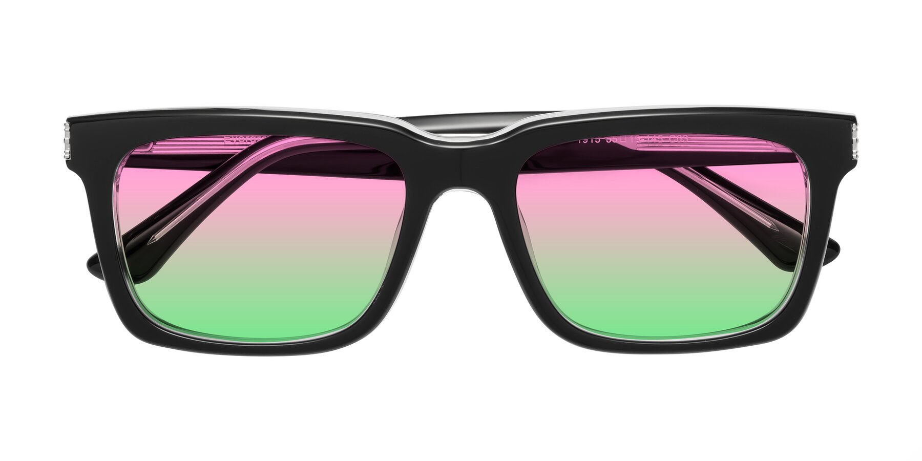 Folded Front of Evergreen in Black-Clear with Pink / Green Gradient Lenses