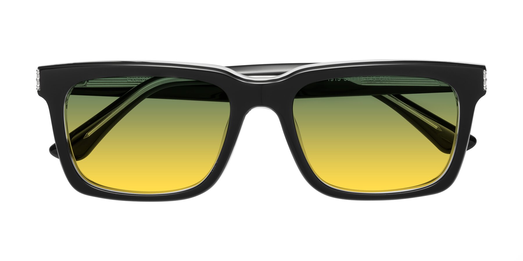 Folded Front of Evergreen in Black-Clear with Green / Yellow Gradient Lenses