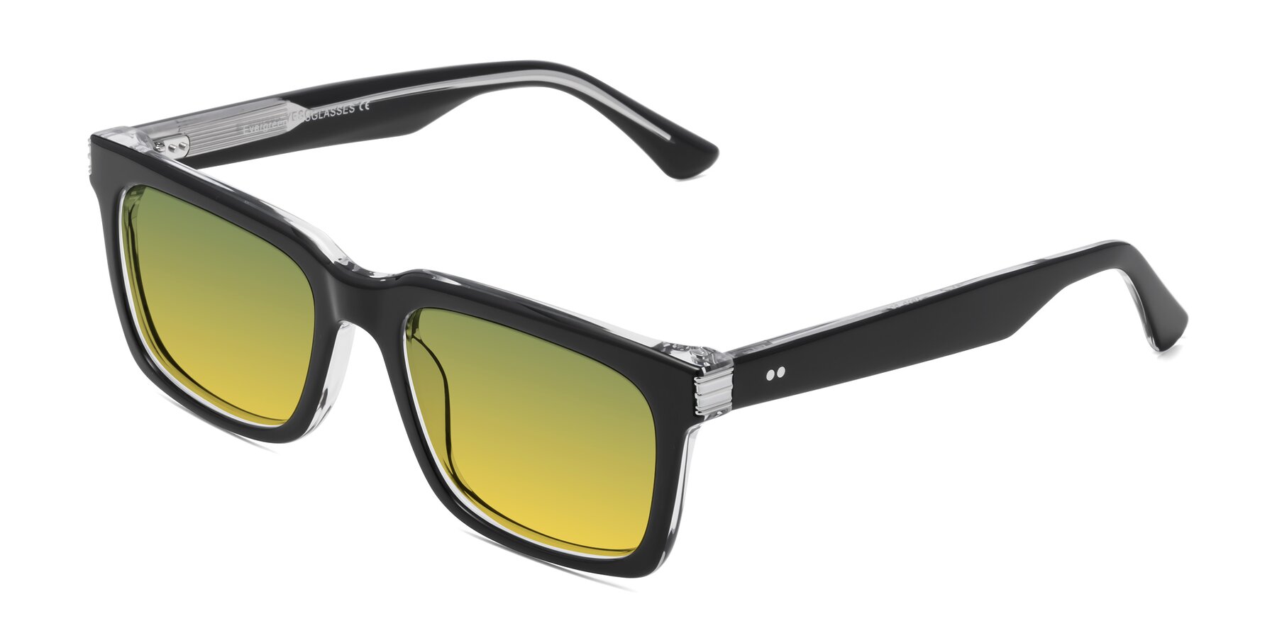 Angle of Evergreen in Black-Clear with Green / Yellow Gradient Lenses