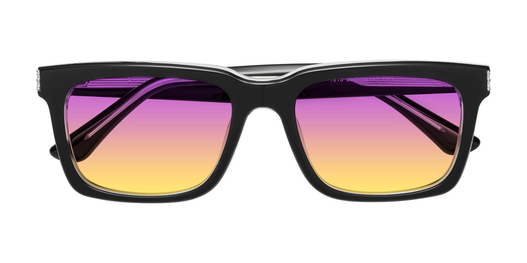 Folded Front of Evergreen in Black-Clear with Purple / Yellow Gradient Lenses