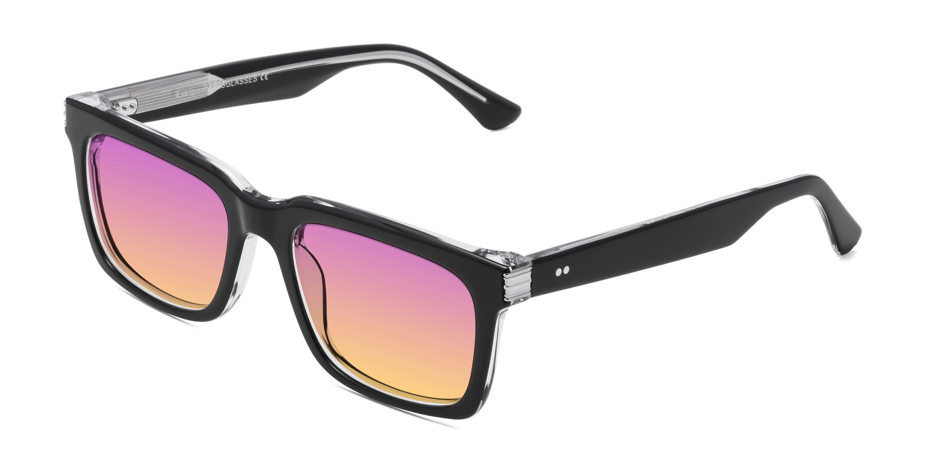 Angle of Evergreen in Black-Clear with Purple / Yellow Gradient Lenses