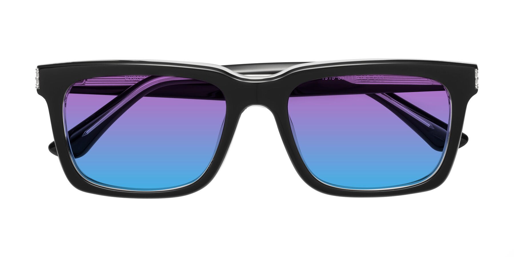Folded Front of Evergreen in Black-Clear with Purple / Blue Gradient Lenses