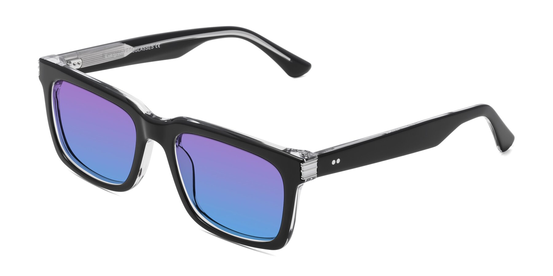 Angle of Evergreen in Black-Clear with Purple / Blue Gradient Lenses