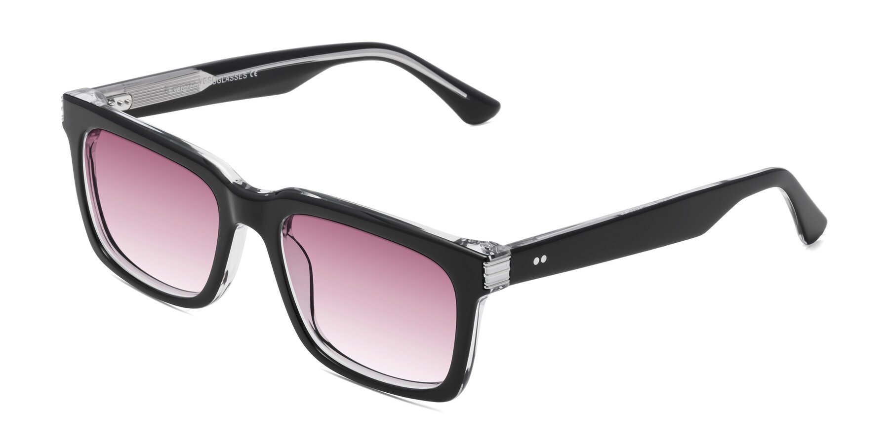 Angle of Evergreen in Black-Clear with Wine Gradient Lenses