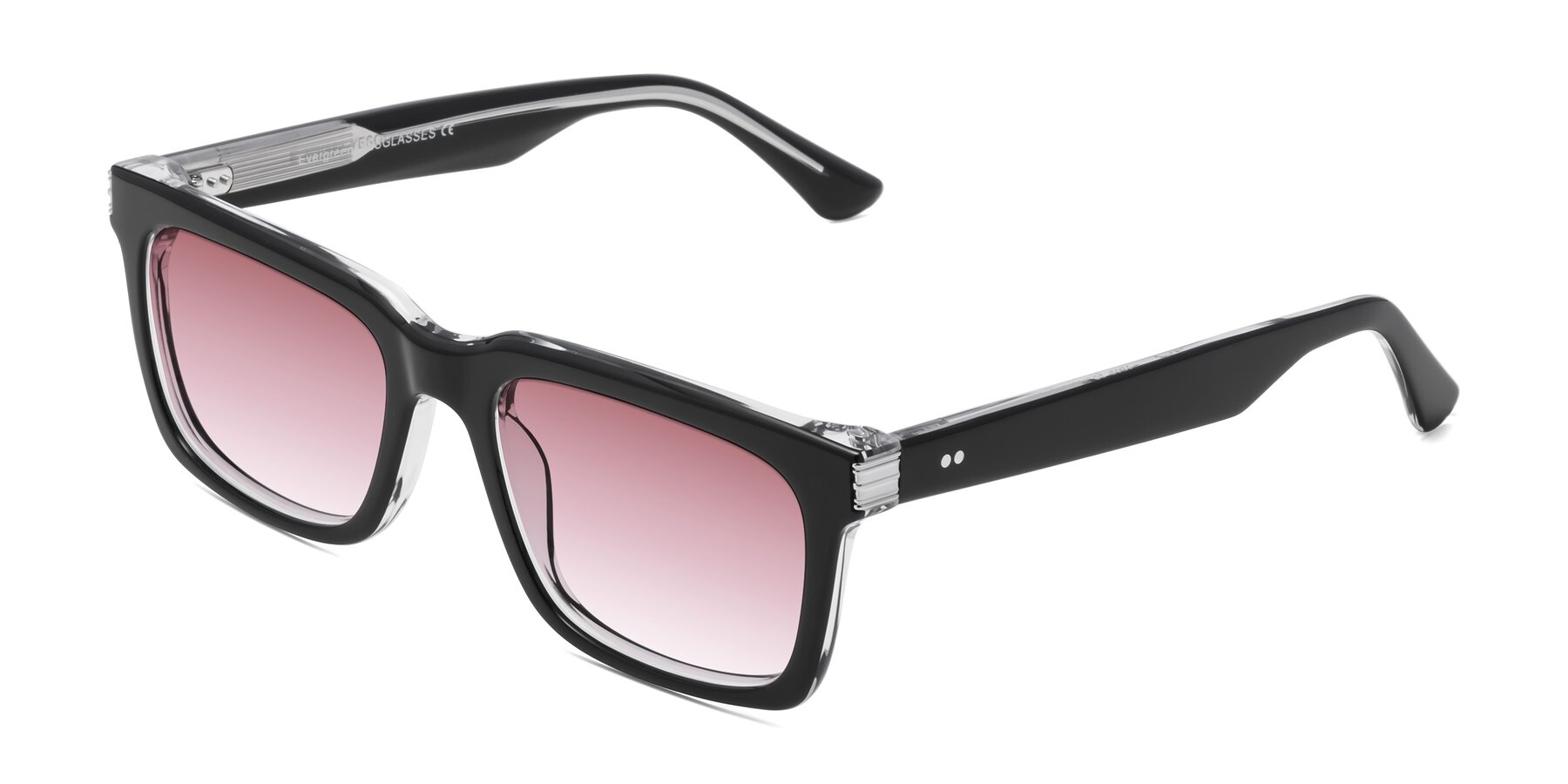 Angle of Evergreen in Black-Clear with Garnet Gradient Lenses