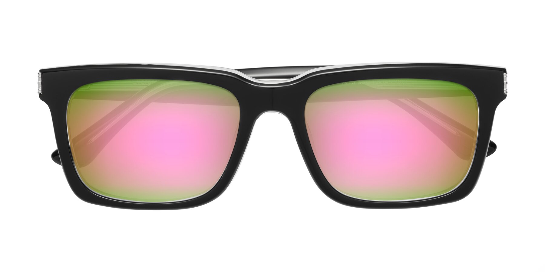 Folded Front of Evergreen in Black-Clear with Pink Mirrored Lenses